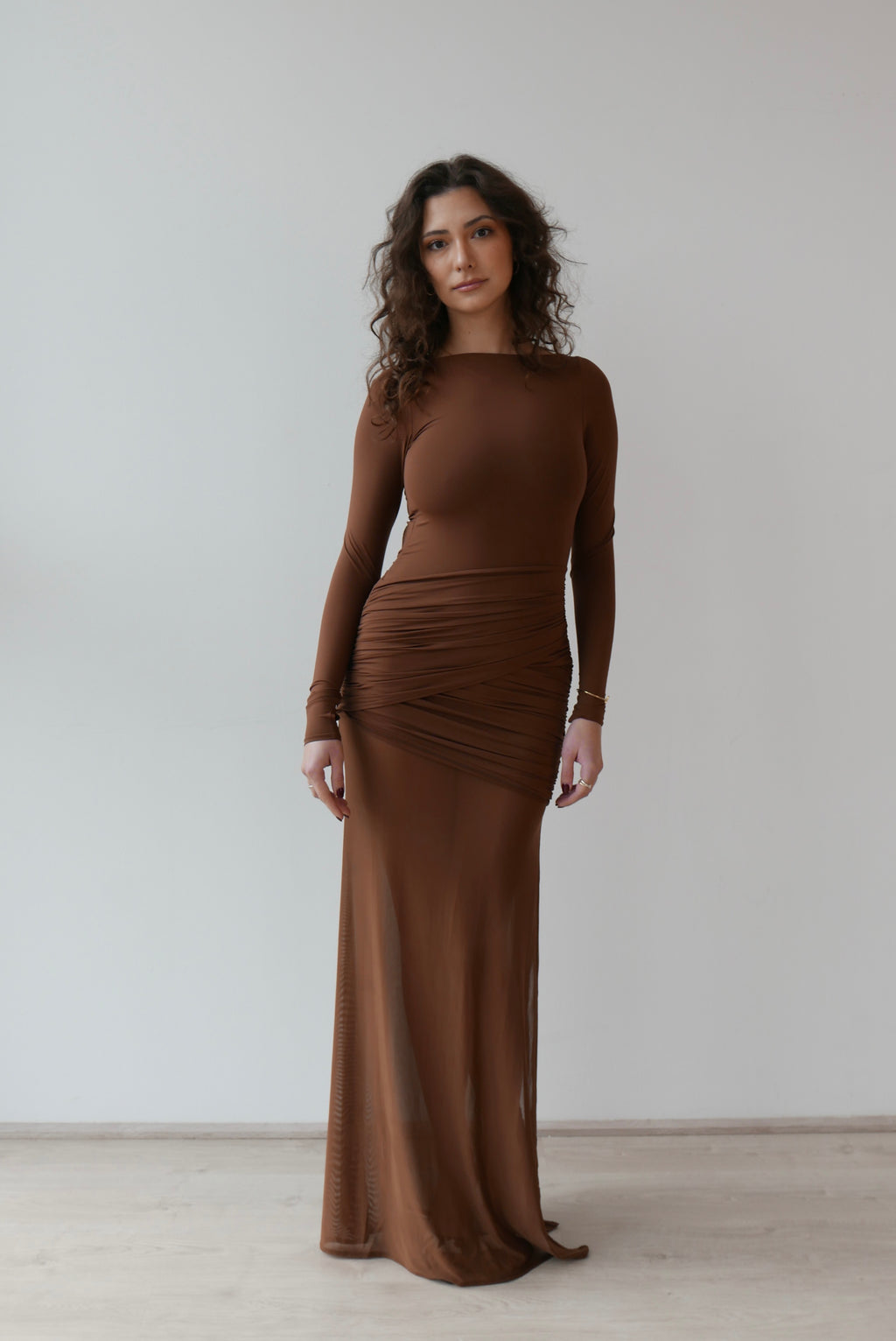 amara dress in chocolate