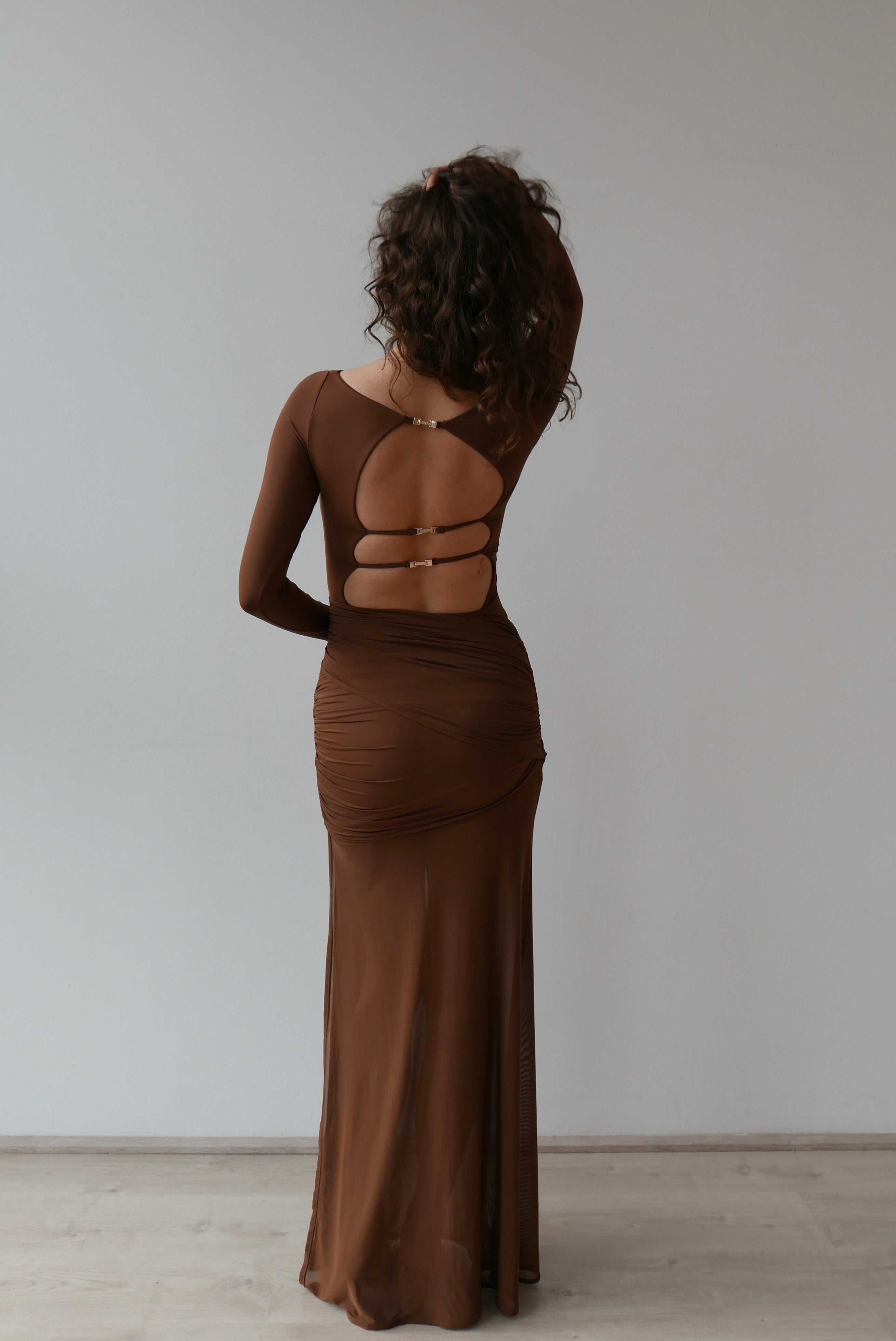 amara dress in chocolate